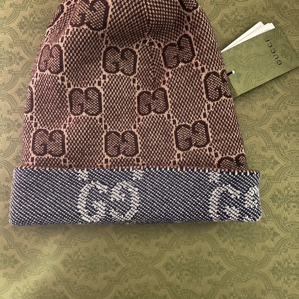 Gucci Monogram Brown, Denim Blue and White Beanie - Picture 4 of 5